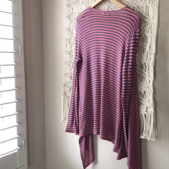 Volcom pink stripped open cardigan sweater high low in the front sz medi… - Picture 5 of 5